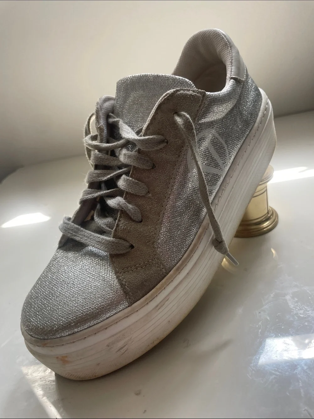 Valentino Women's Silver Glitter Lace-Up Sneakers